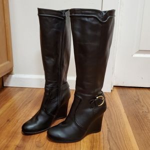 Fitzwell black leather wedge boots